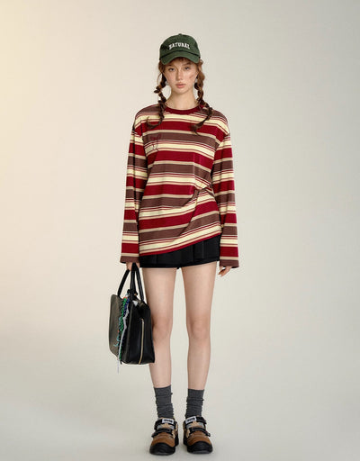 Retro Striped Long Sleeve T-shirt SOM0097