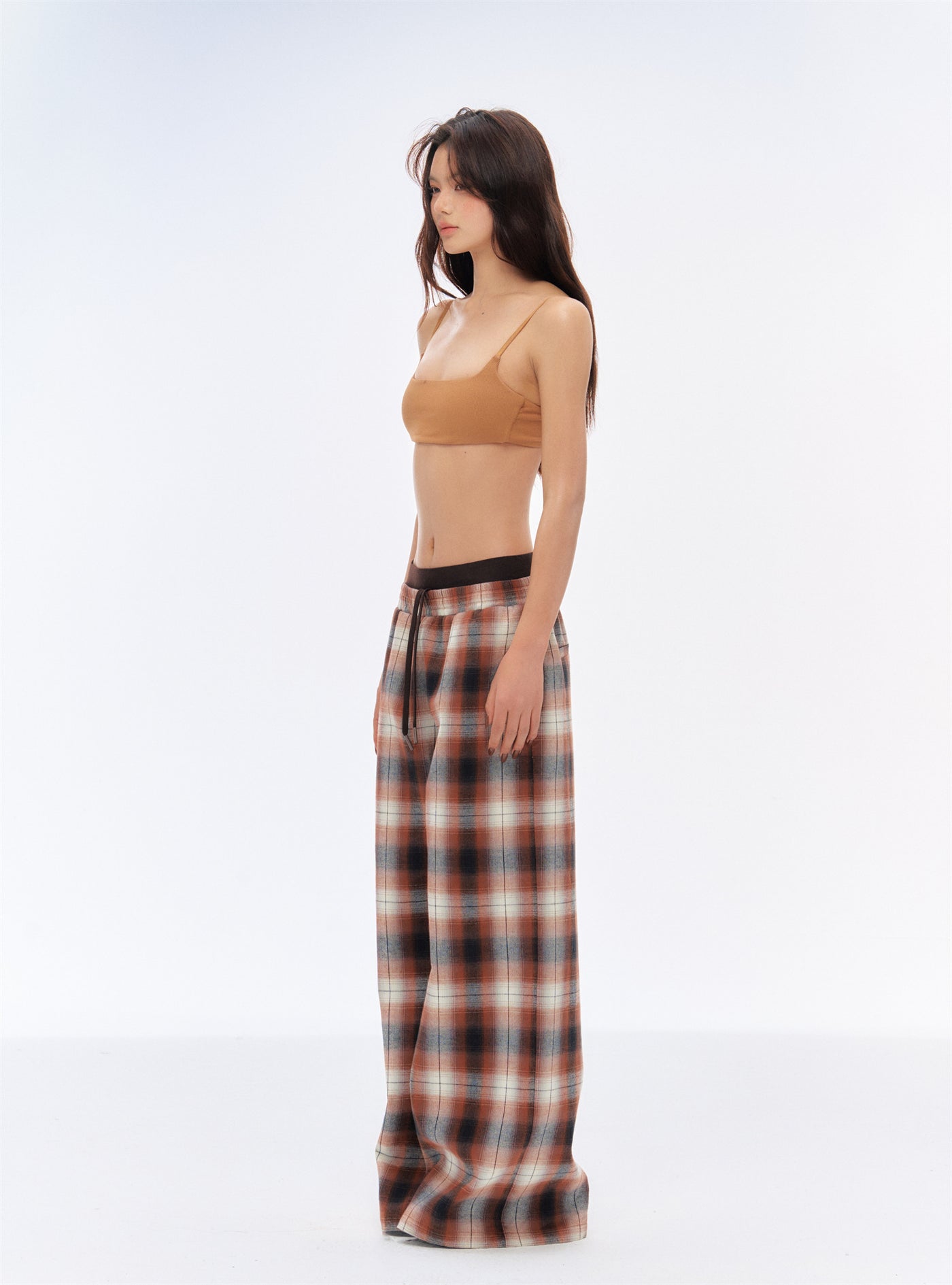 Drape Loose Plaid Printed Pants CUR0189