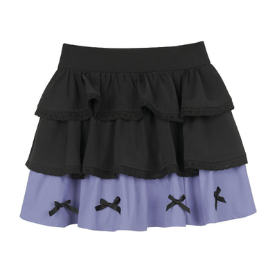 Bicolor hem ribbon ruffle layered culotte skirt SAG0163