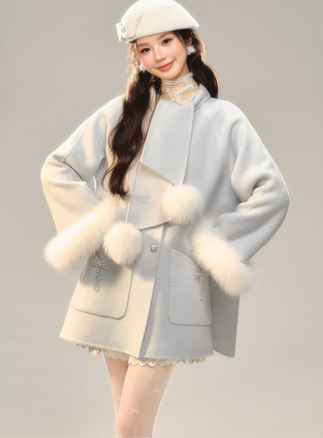 Snow Scarf Double-faced Wool Coat BBB0131