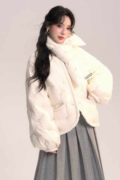 Floral Straight White Down Jacket AOO0042