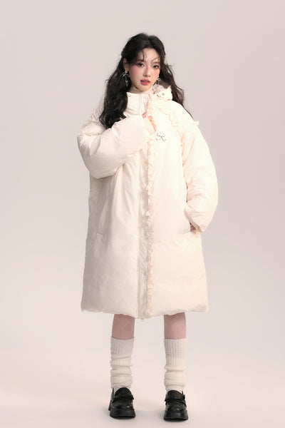 Hooded Lace Long Down Coat AOO0040