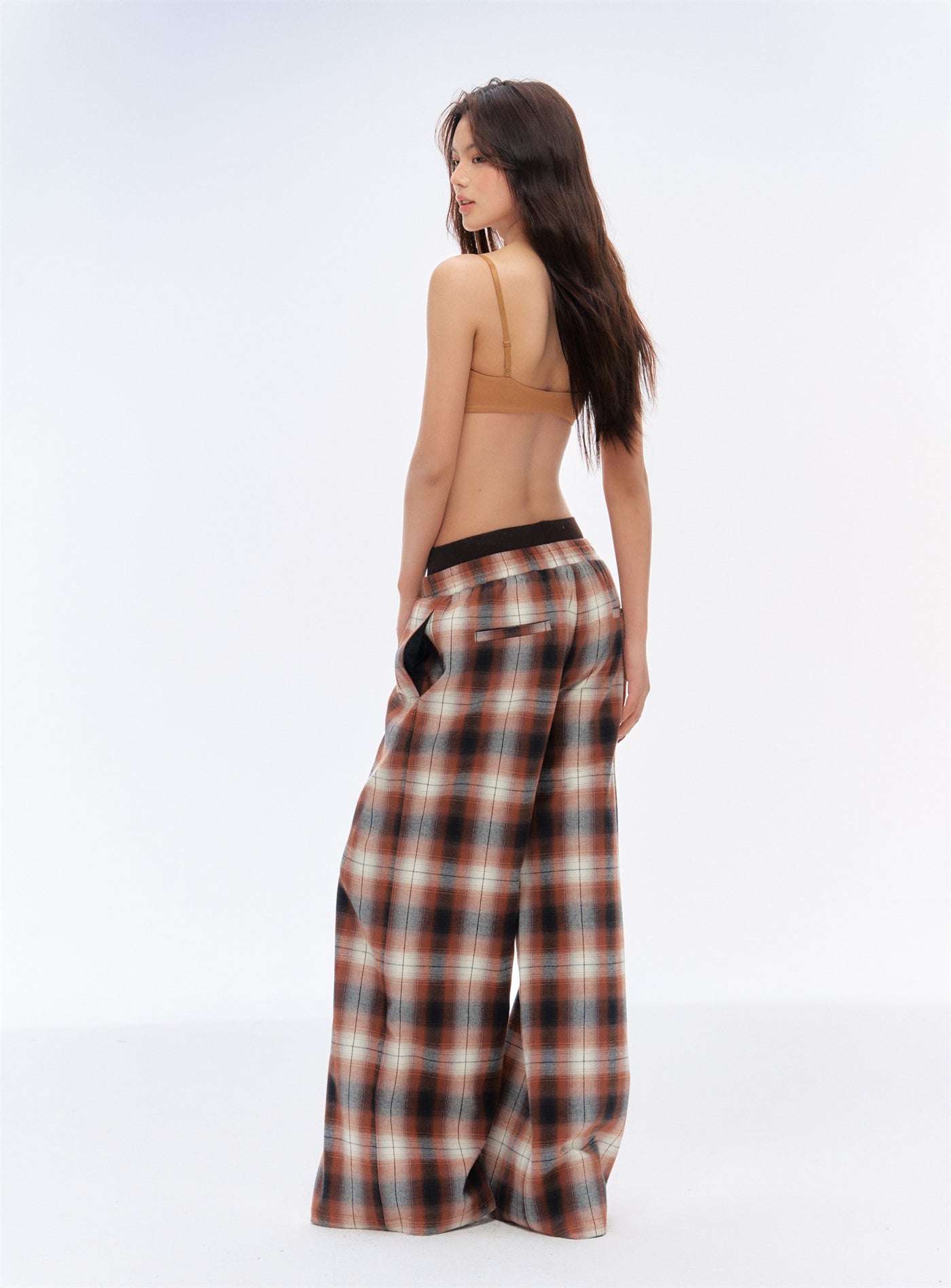 Drape Loose Plaid Printed Pants CUR0189