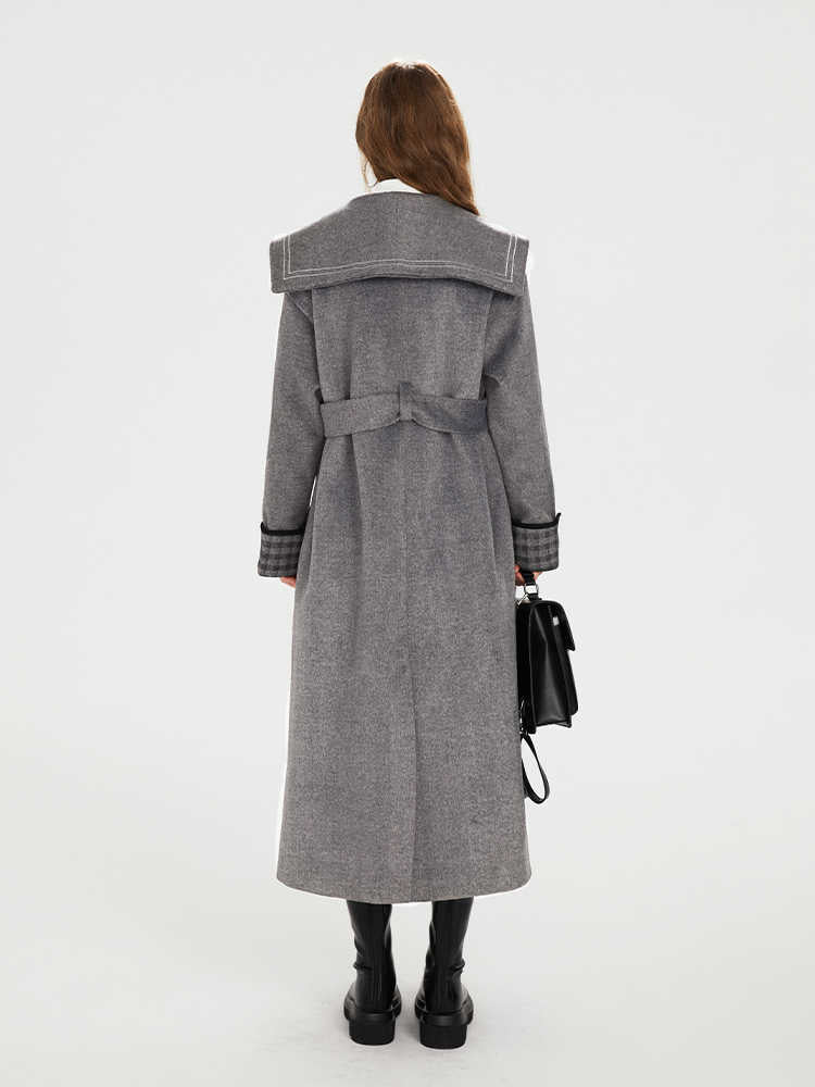 Waist Belt College Style Wool Long Coat BOH0068