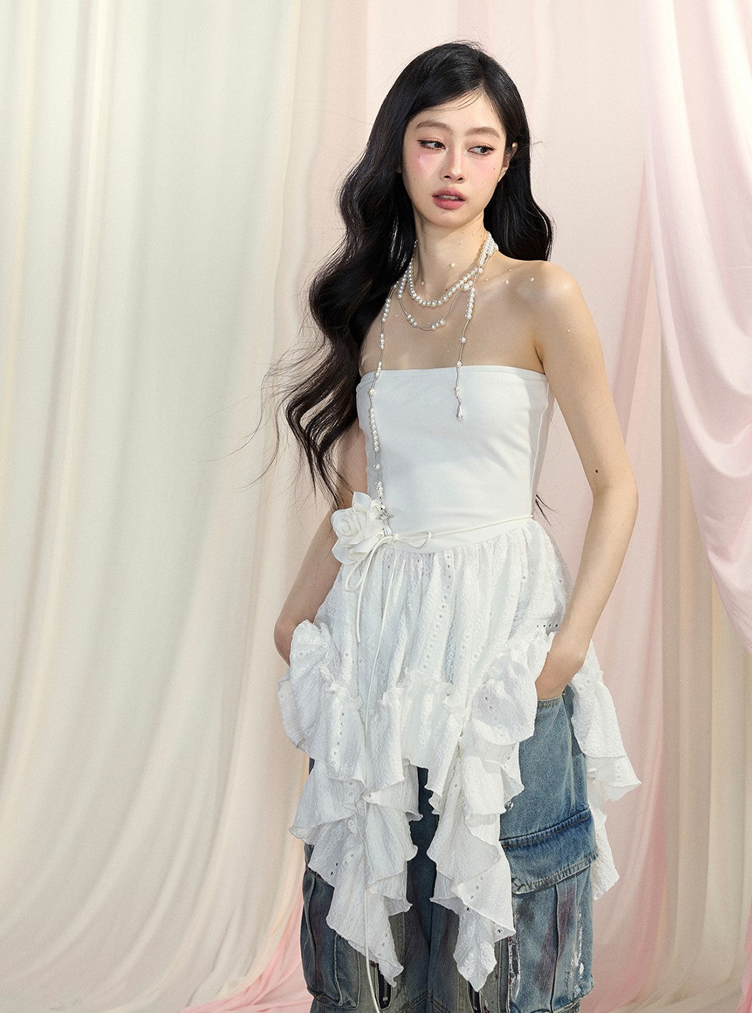 Irregular Slim White Tube Top DIA0430
