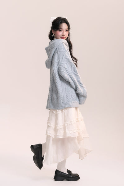 Milk Jelly Hooded Horn Button Sweater Knitted Cardigan AOO0049