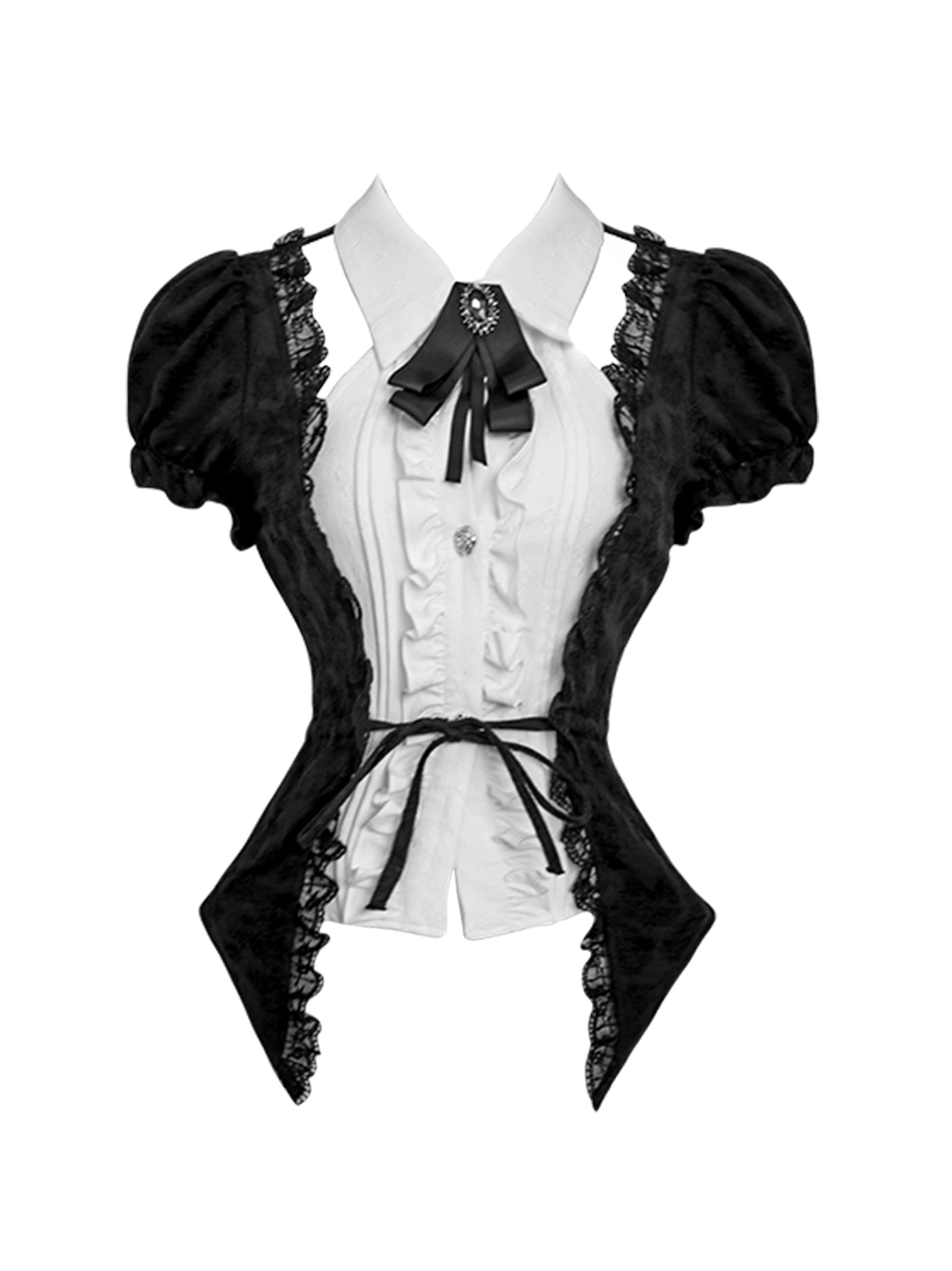 Suit black and white splicing shirt top & gray skirt SER0079