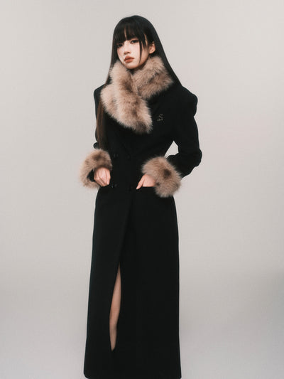 Fur Collar Double-Breasted Long Coat LUL0113