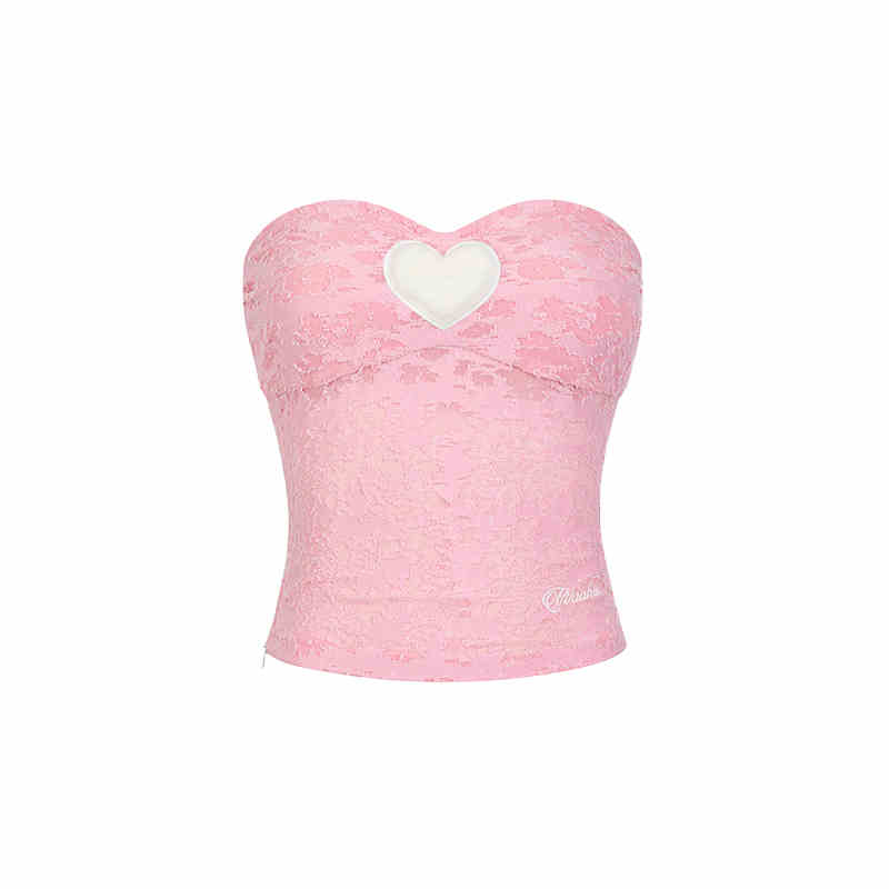 Heart One Point Lace Slim Tube Top WOO0110