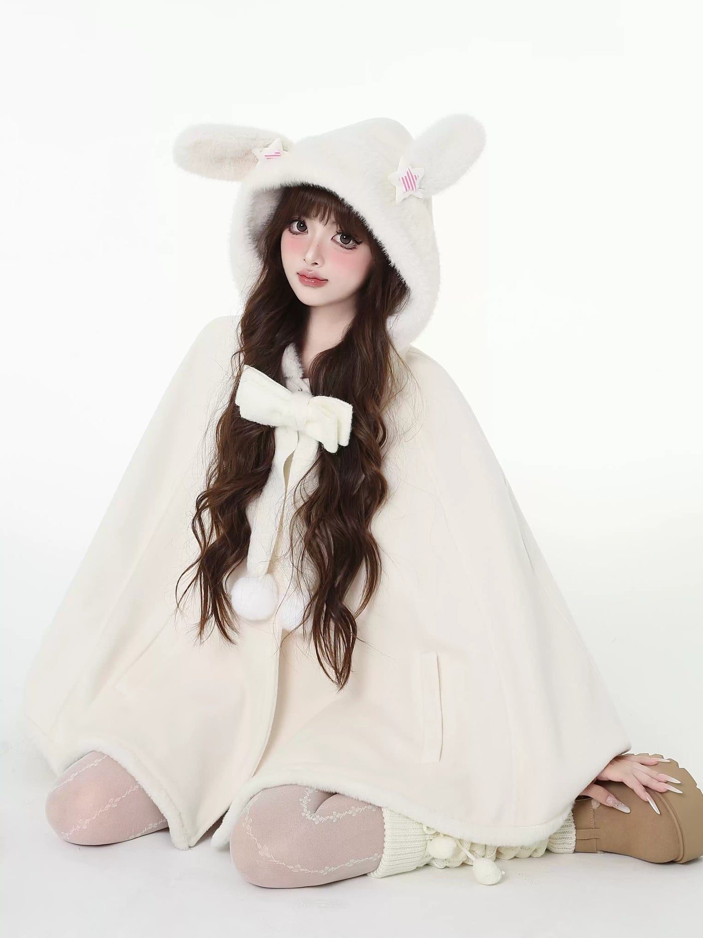 Big Ribbon Cloak Jacket with Rabbit Ear Hood CRA0100