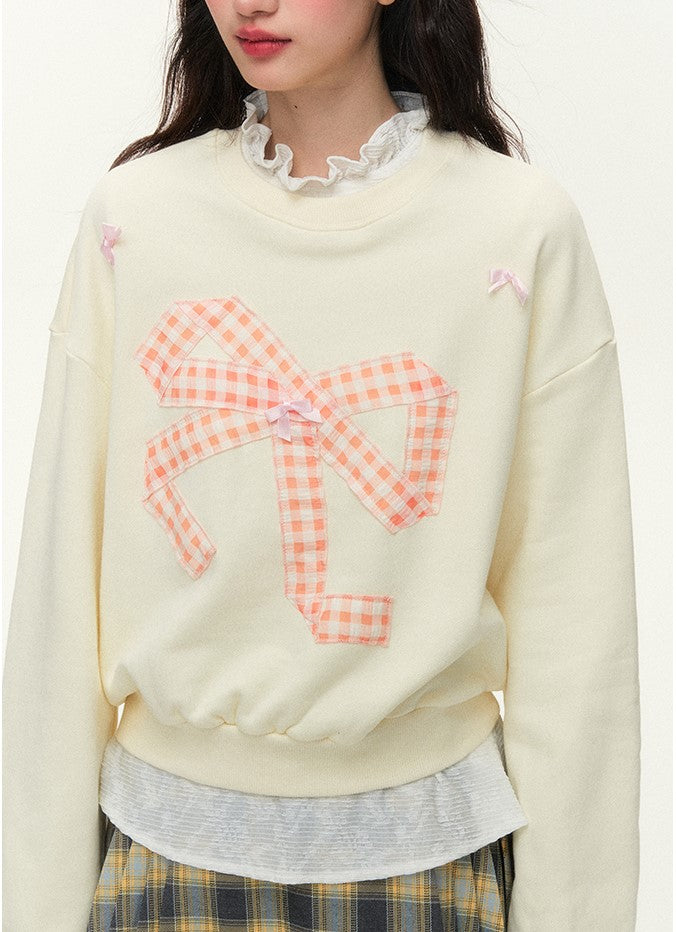 Pattern Bow Three-dimensional Patch Basic Sweat NTO0124