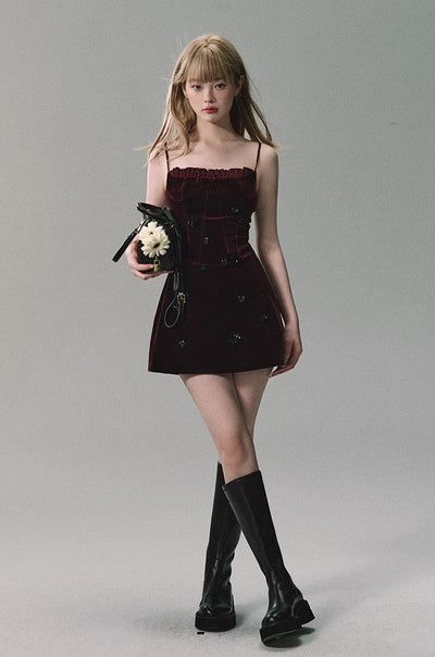 Red Beaded Velvet French Dress OAK0233