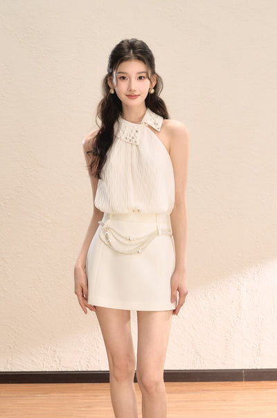 White High Waist Versatile A-line Short Skirt OSH0052