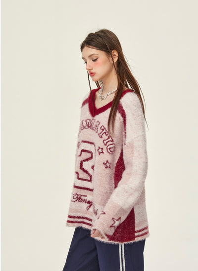 Sports Style Contrast Color Soft Mink Knitted Sweater GIF0064