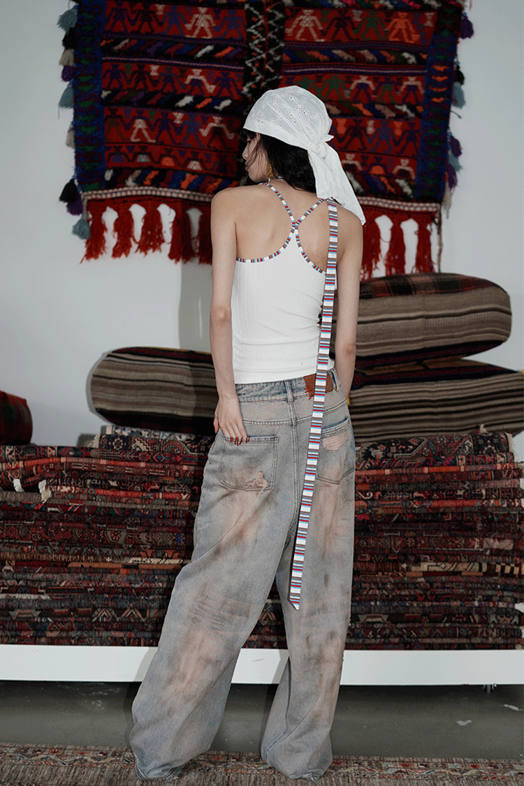 Ripped Floor-Mopping Wide-Leg Jeans BAD0017