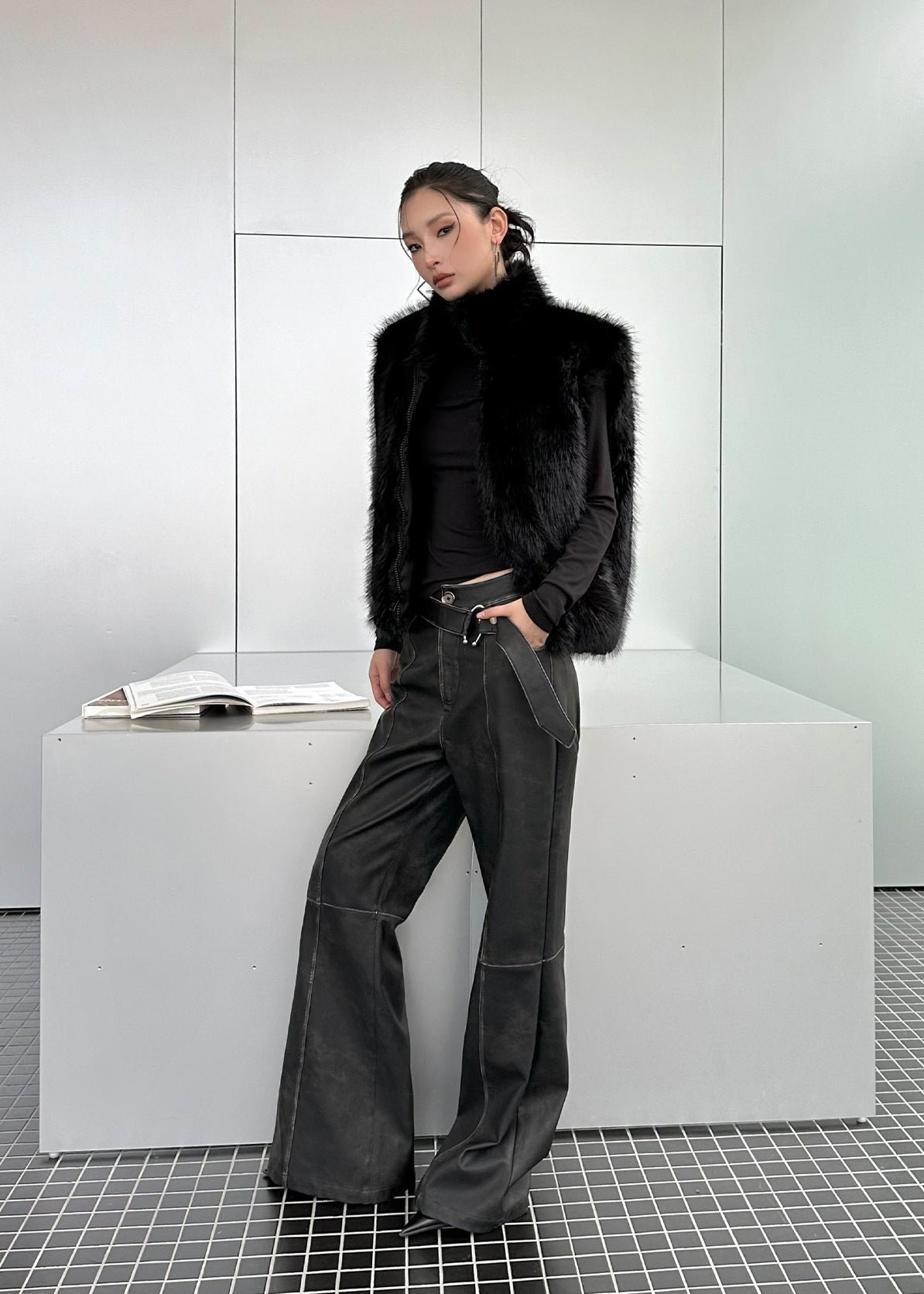 Leather Waist All-match Flared Slim Pants IAM0079