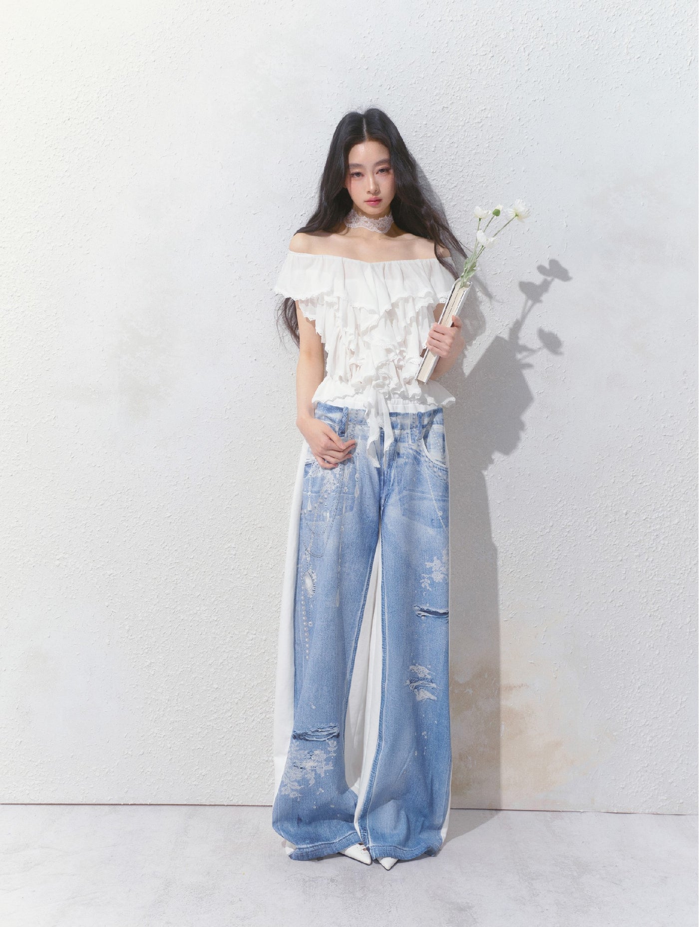 Ripped Denim Print Casual Sweatpants SAL0145