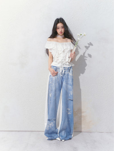 Ripped Denim Print Casual Sweatpants SAL0145