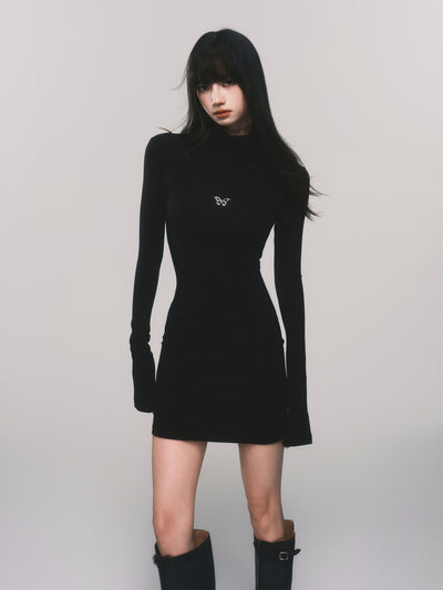 Slim High Collar Trumpet Sleeves Dress LUL0115