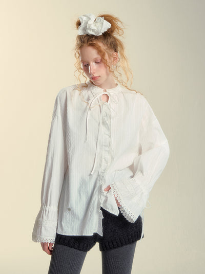 Lace Jacquard White Shirt SOM0142