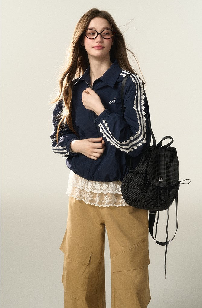 Sports Style Lace Zipper Jacket/Skirt AFF0027
