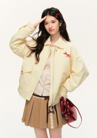 Contrast Color Jacquard Lapel Bow Jacket NTO0126