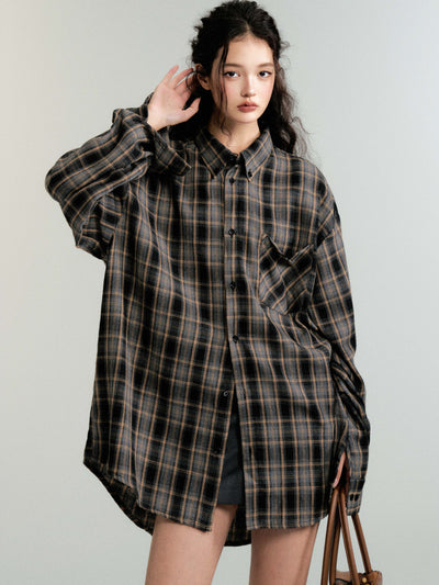 Retro color scheme loose plaid shirt jacket LUL0087