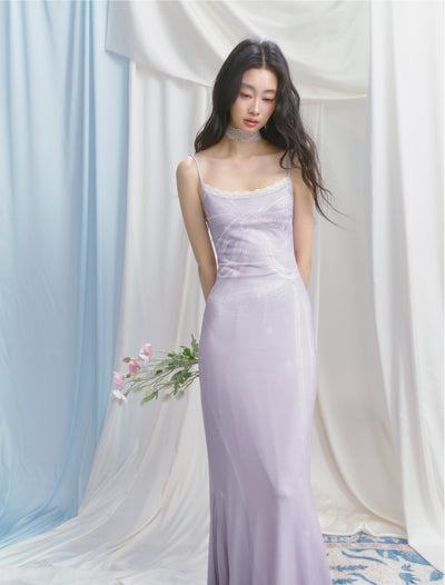 Lace Print Fishtail Suspender Dress SAL0149