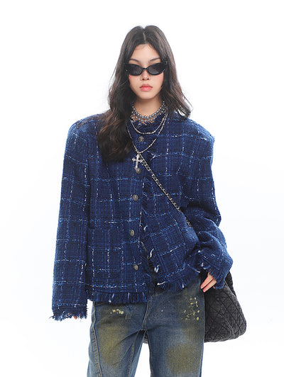 Blue Tweed Luxurious Style Jacket UNC0220