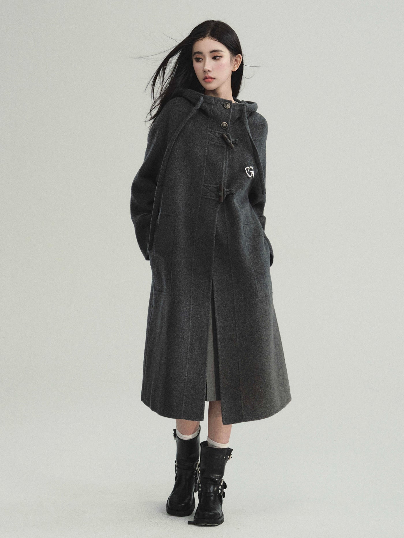 Lamb Wool Blend Hooded Duffle Coat FRA0222