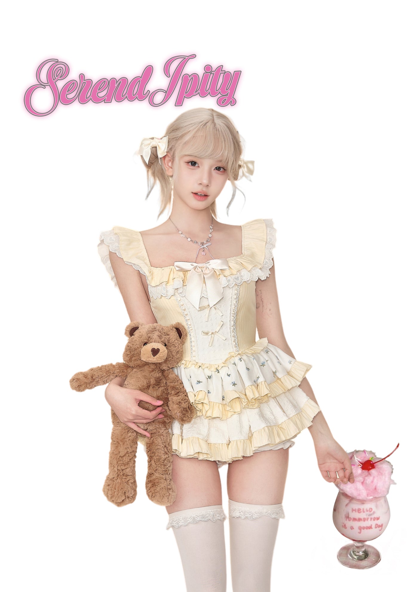 Ruffle Collar Layered Sweet Pastel Yellow Dress & Petticoat Shorts SER0064