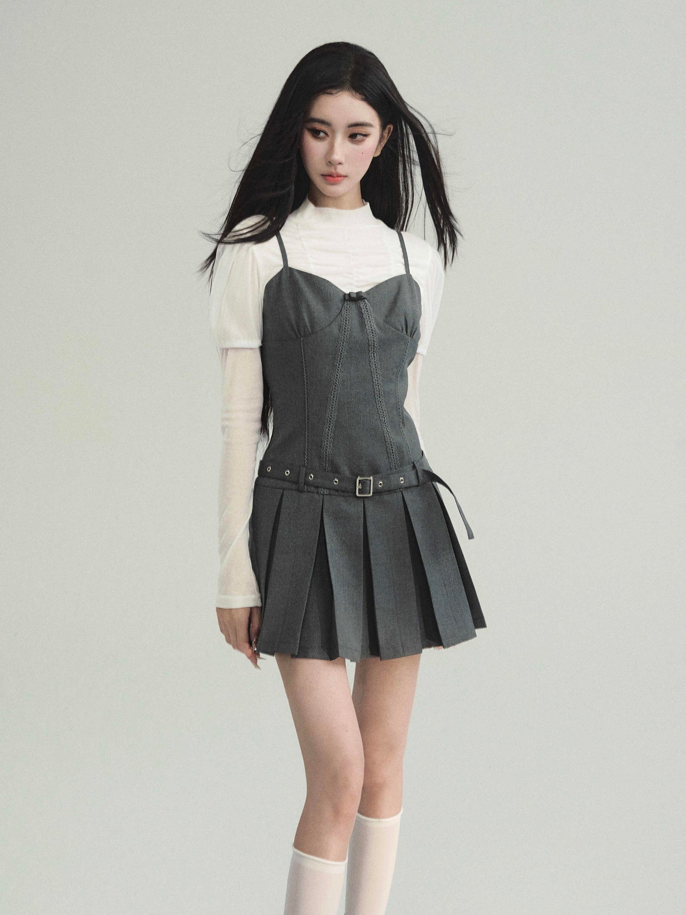 Pleated Waist Layered Suspender Dress FRA0207