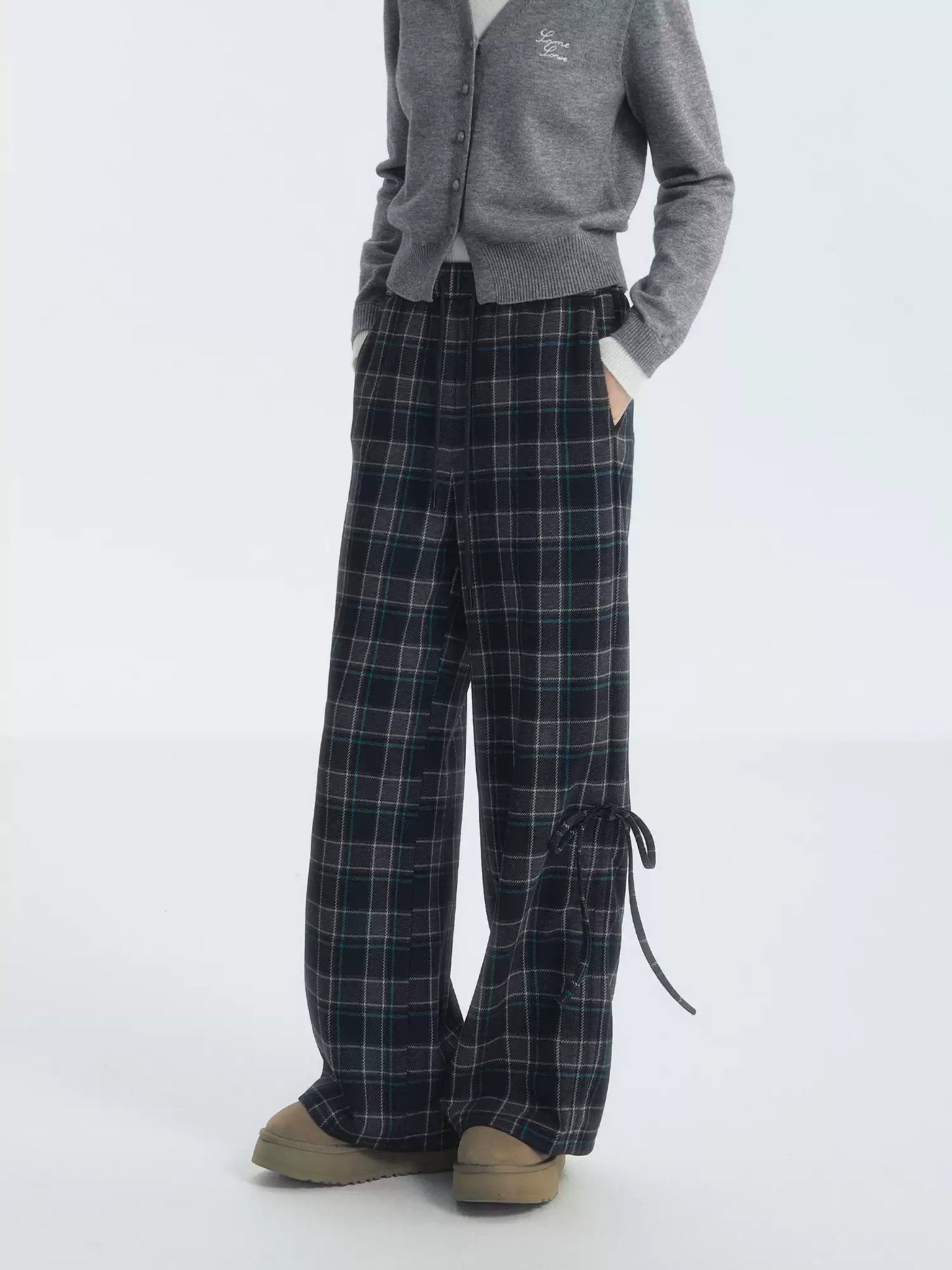 Plaid Drawstring Bow Casual Pants SOM0125