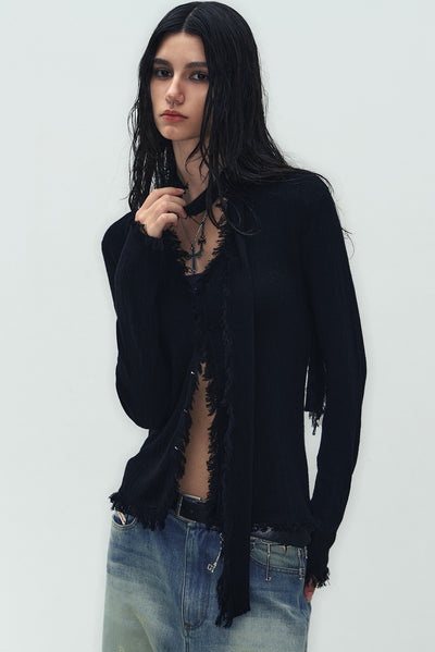 Soft Waisted Tasseled Fur Edge Slim Fit Cardigan WES0188