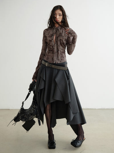 Dark Punk Gray Split Irregular Skirt JNY0208