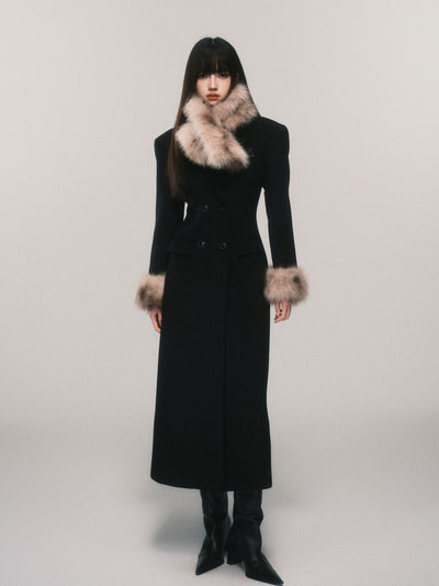 Fur Collar Double-Breasted Long Coat LUL0113