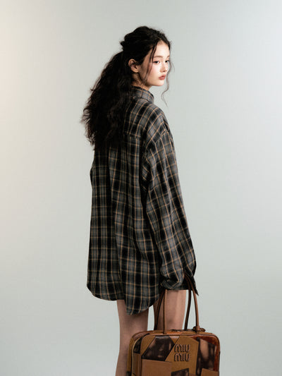 Retro color scheme loose plaid shirt jacket LUL0087