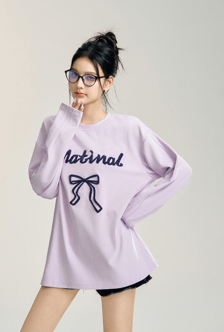 Basic Loose Bow Long-sleeved T-shirt MAC0086