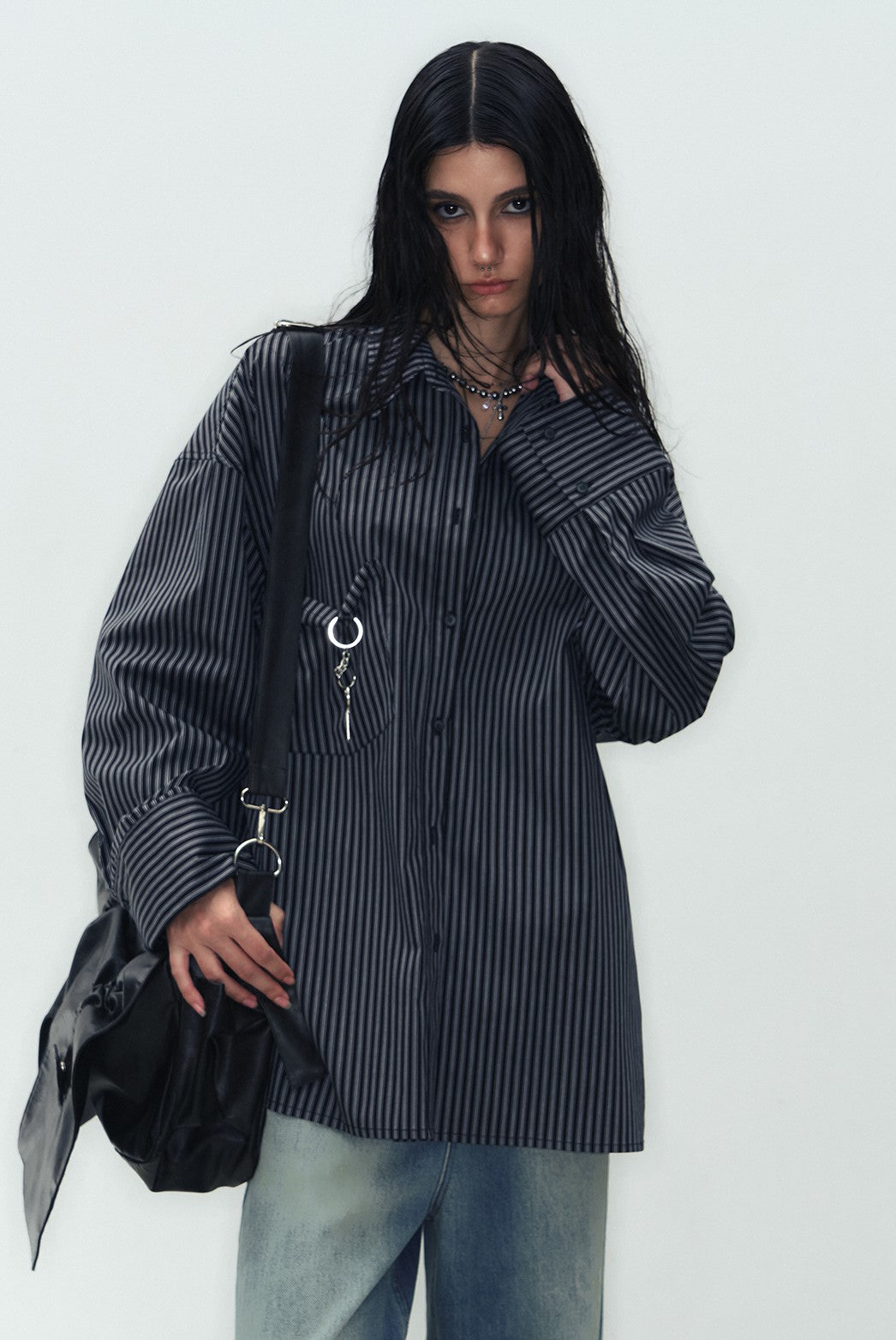 Oversize Outline Striped Shirt WES0192