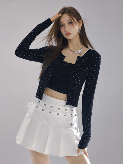 College Style Pleated Skirt with Waist Cross Strap Design LAC0232