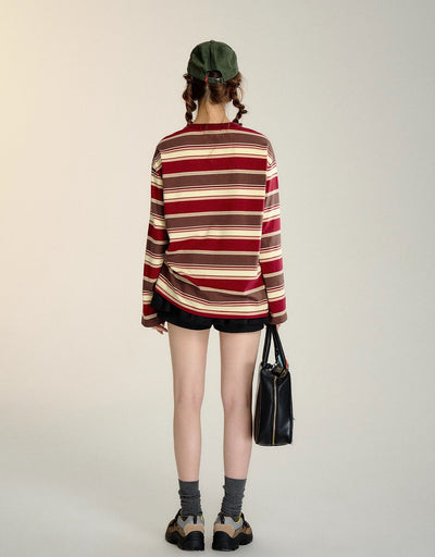 Retro Striped Long Sleeve T-shirt SOM0097