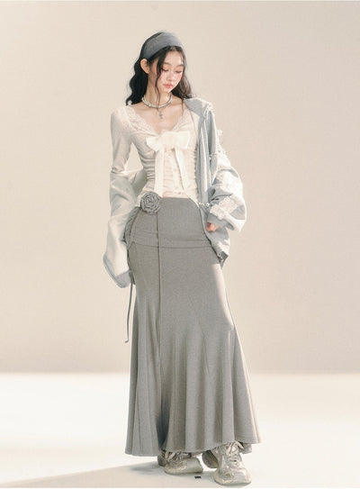 A-line Slimming Fishtail Gray Long Skirt DIA0289