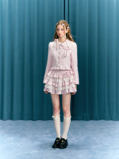 Pink Bow Suit Short Jacket/Lace Cake Skirt NAR0042