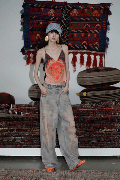 Ripped Floor-Mopping Wide-Leg Jeans BAD0017