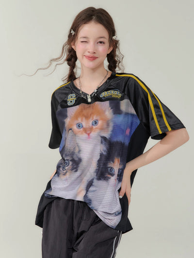 Cat Print Loose Quick-drying Sports T-shirt ZIZ0182