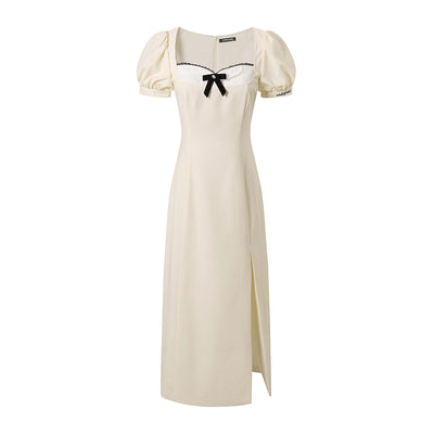Square Neck Puff Sleeve Side Slit Dress UND0041