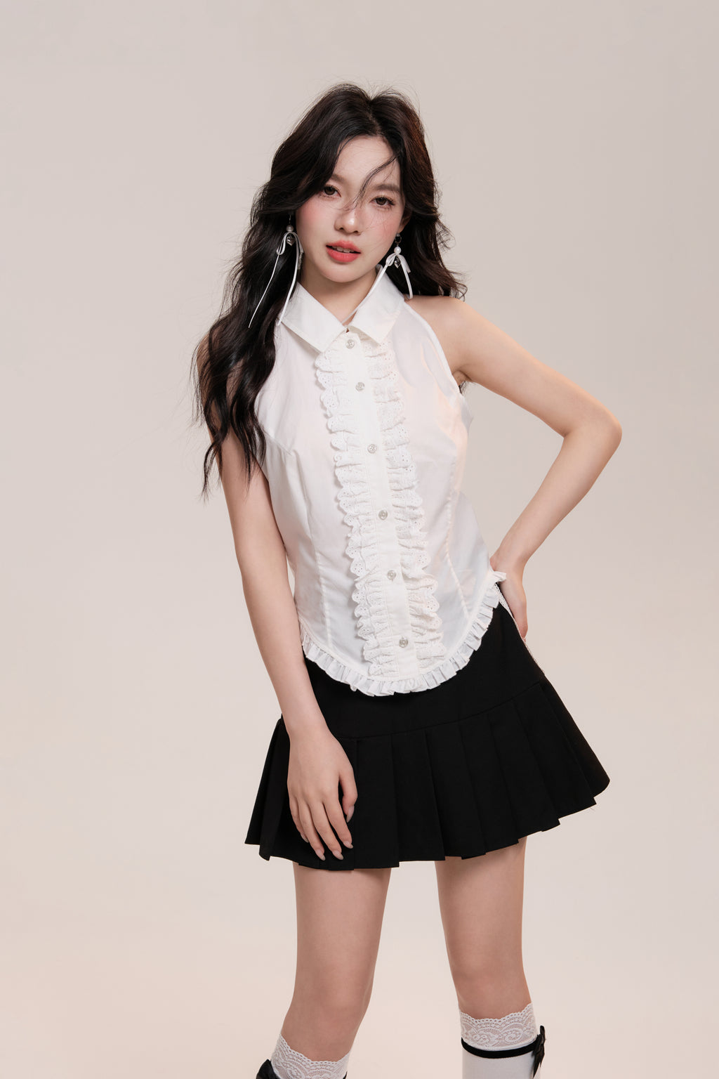 Lace Design Girly Sleeveless Shirt Top AOO0031