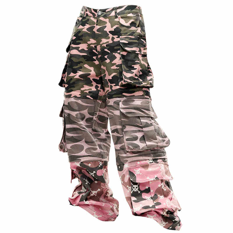 Pink camouflage print detachable jeans CFI0036