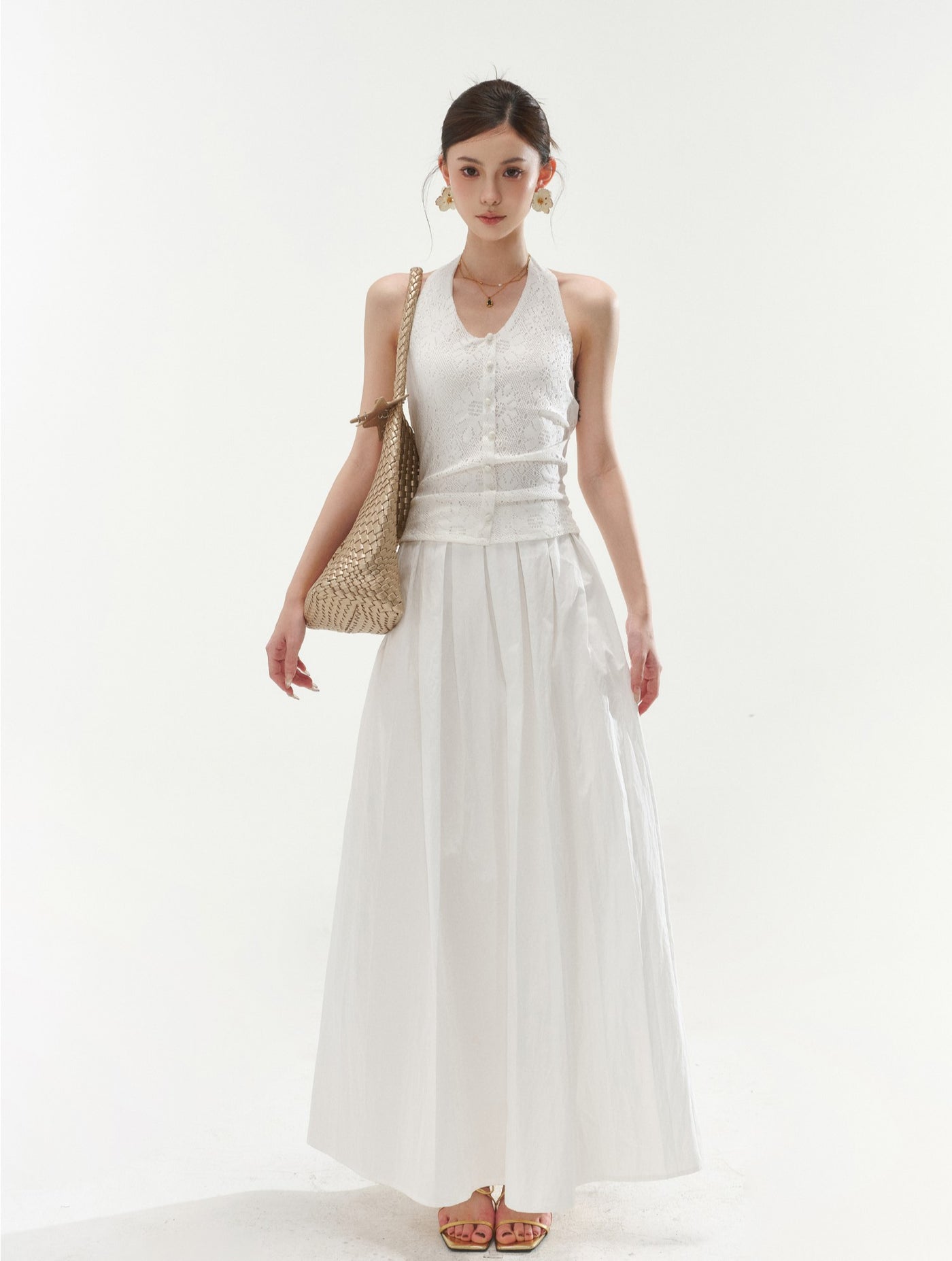 Halter Neck Hollow Lace Dress CYN0050
