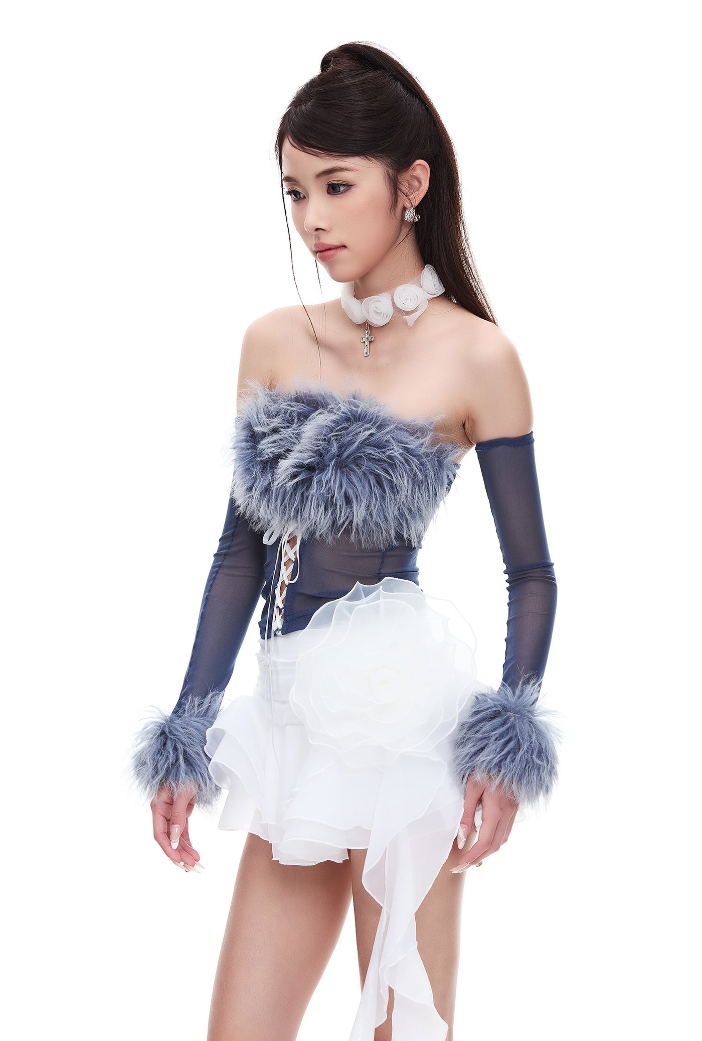 Fur Collar See-through Tube Top STA0038